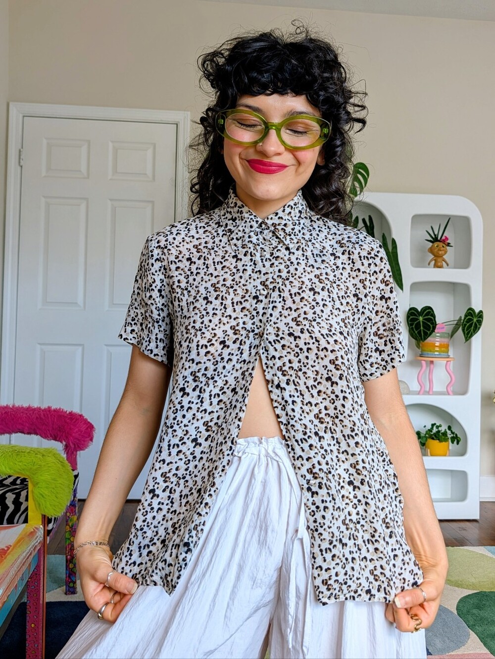 Allison Taylor petite Vintage Silk Leopard Print Button Up Top